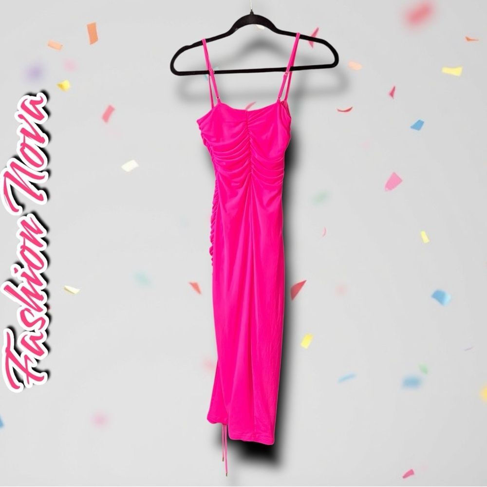 Preowned Fashion Nova Elle Mesh Midi Dress – Neon Pink - XS - Picture 10 of 13